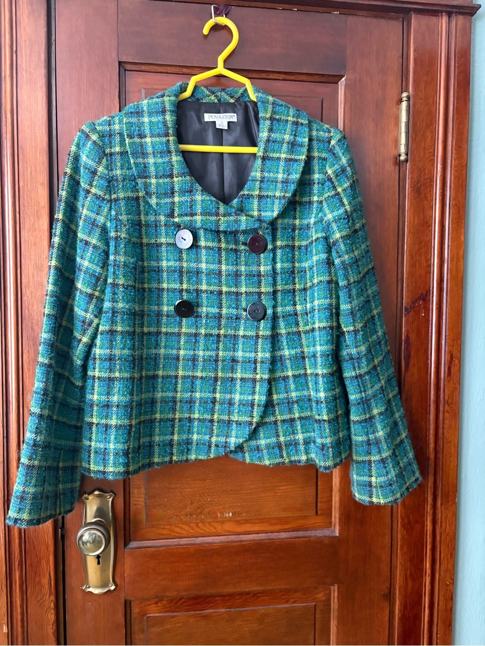 Pendleton Women's Emerald Green Plaid Wool Peacoat Jacket